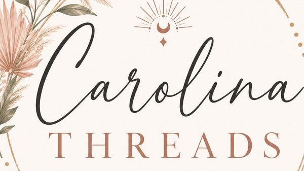 Logo for Carolina Threads with floral elements on a white background