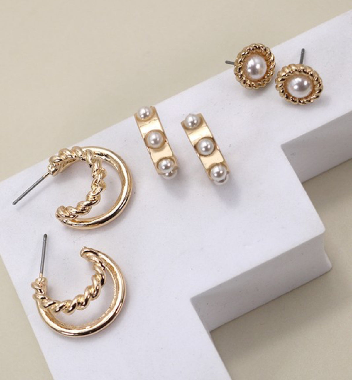 Gold Pearl Trio Earrings