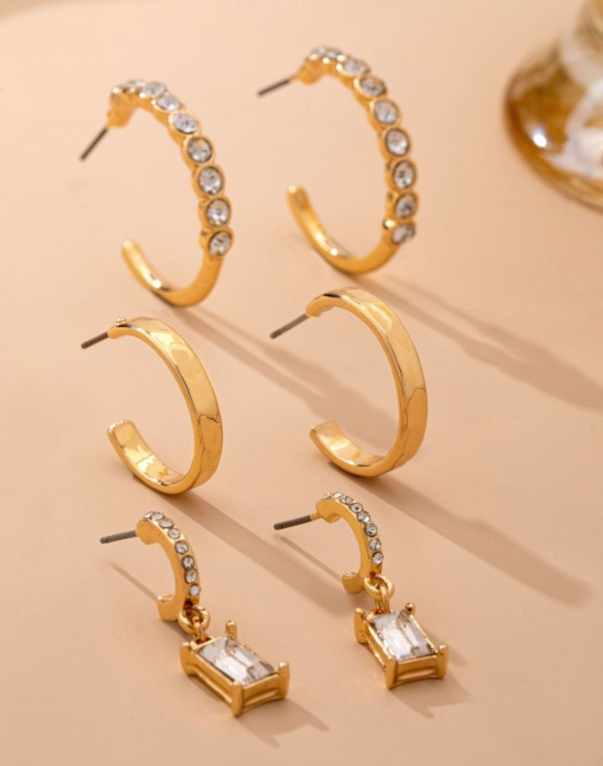 Crystal Accent Trio Earrings