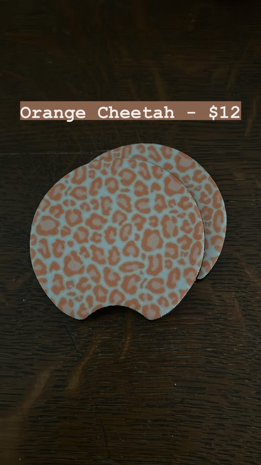 Orange Cheetah Car Coaster Set